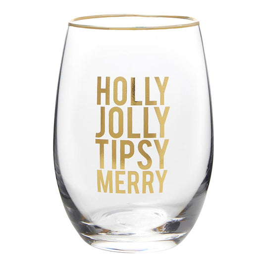 Stemless Wine Glass - Holly Jolly