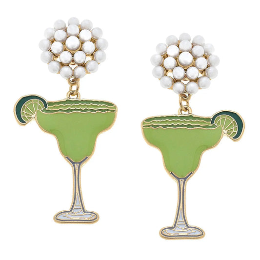 Margarita Enamel Pearl Cluster Earrings